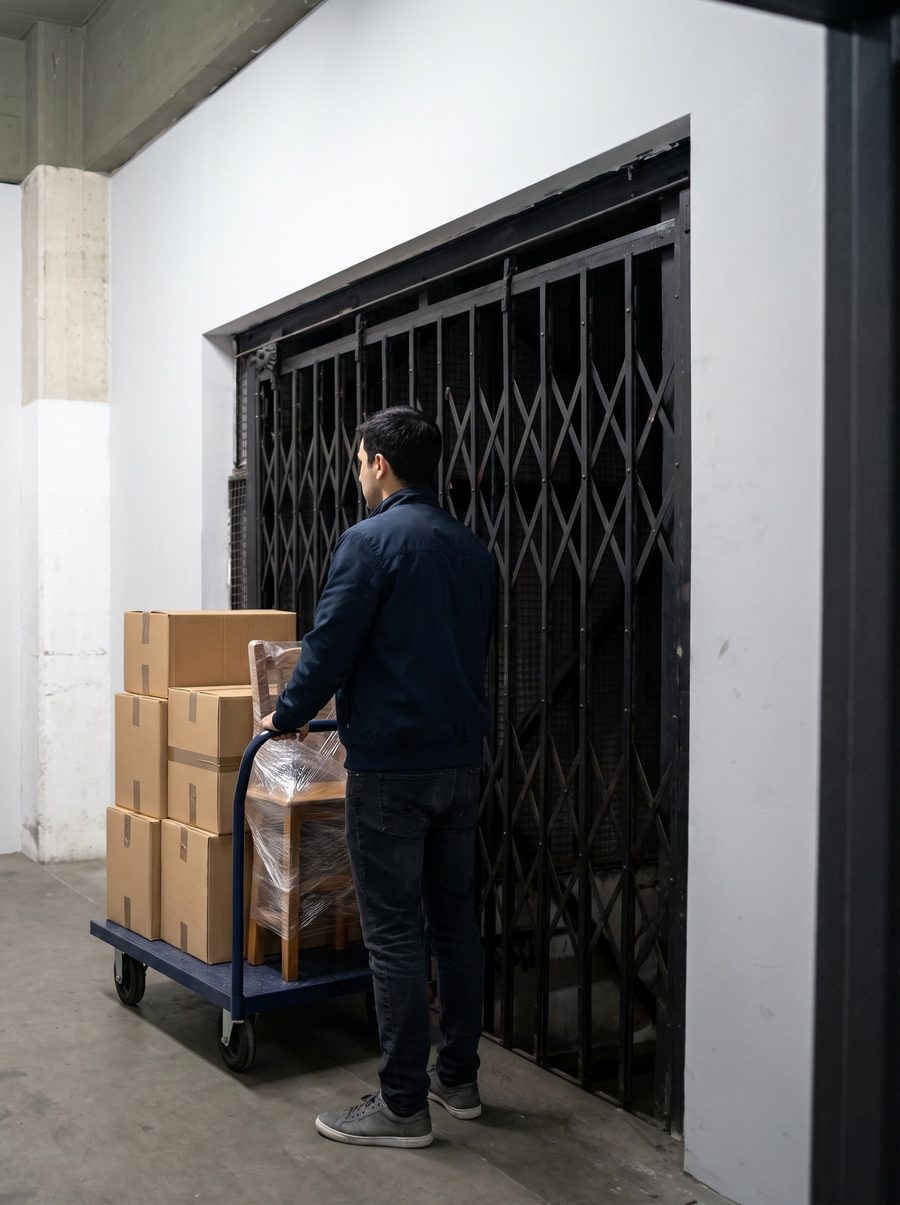Esperando el montacargas con el carro cargado