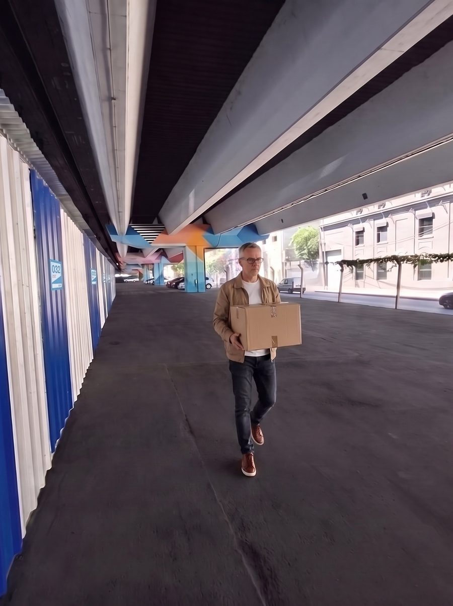 Cliente con una caja por el pasillo