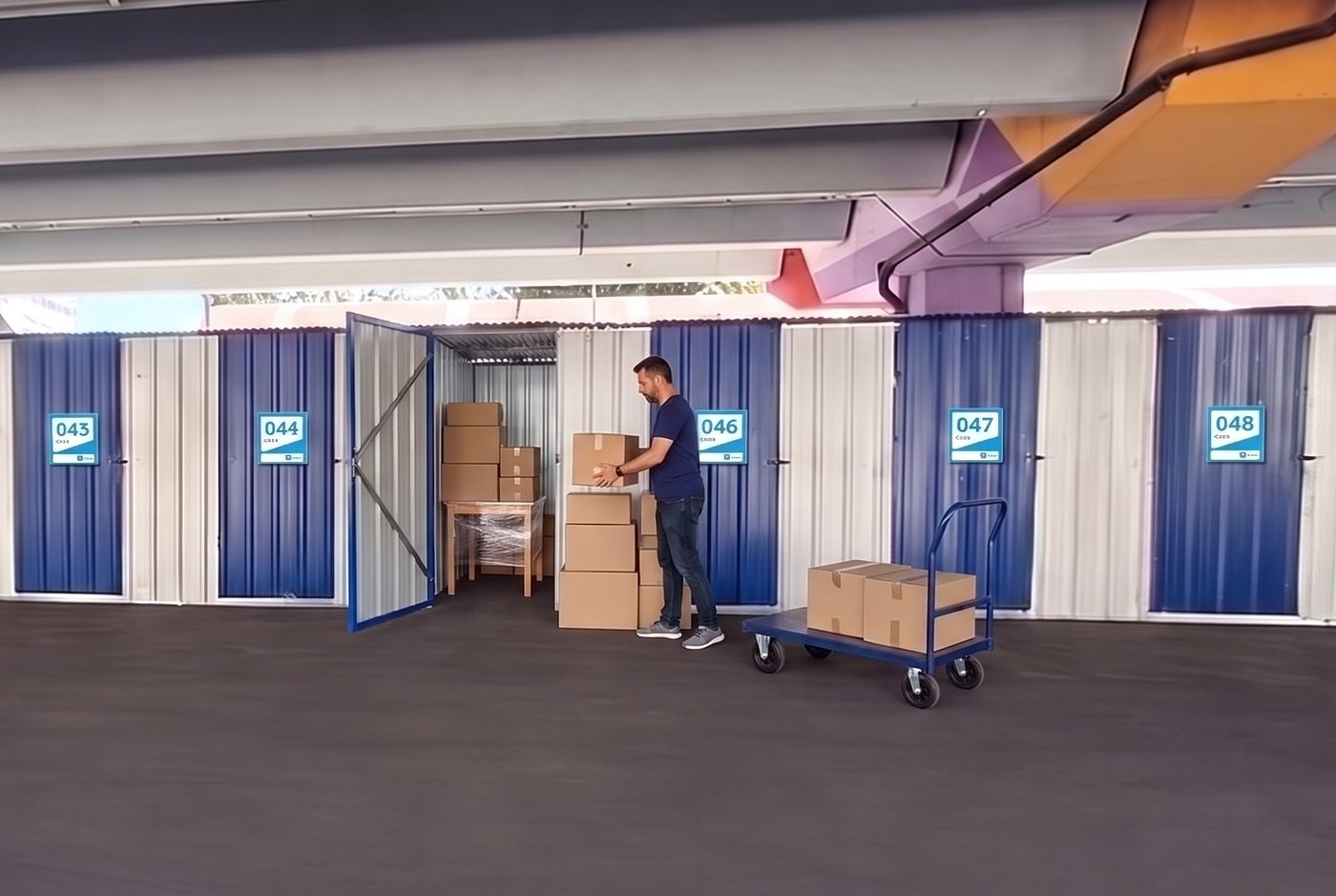 Un cliente guarda cajas en su baulera